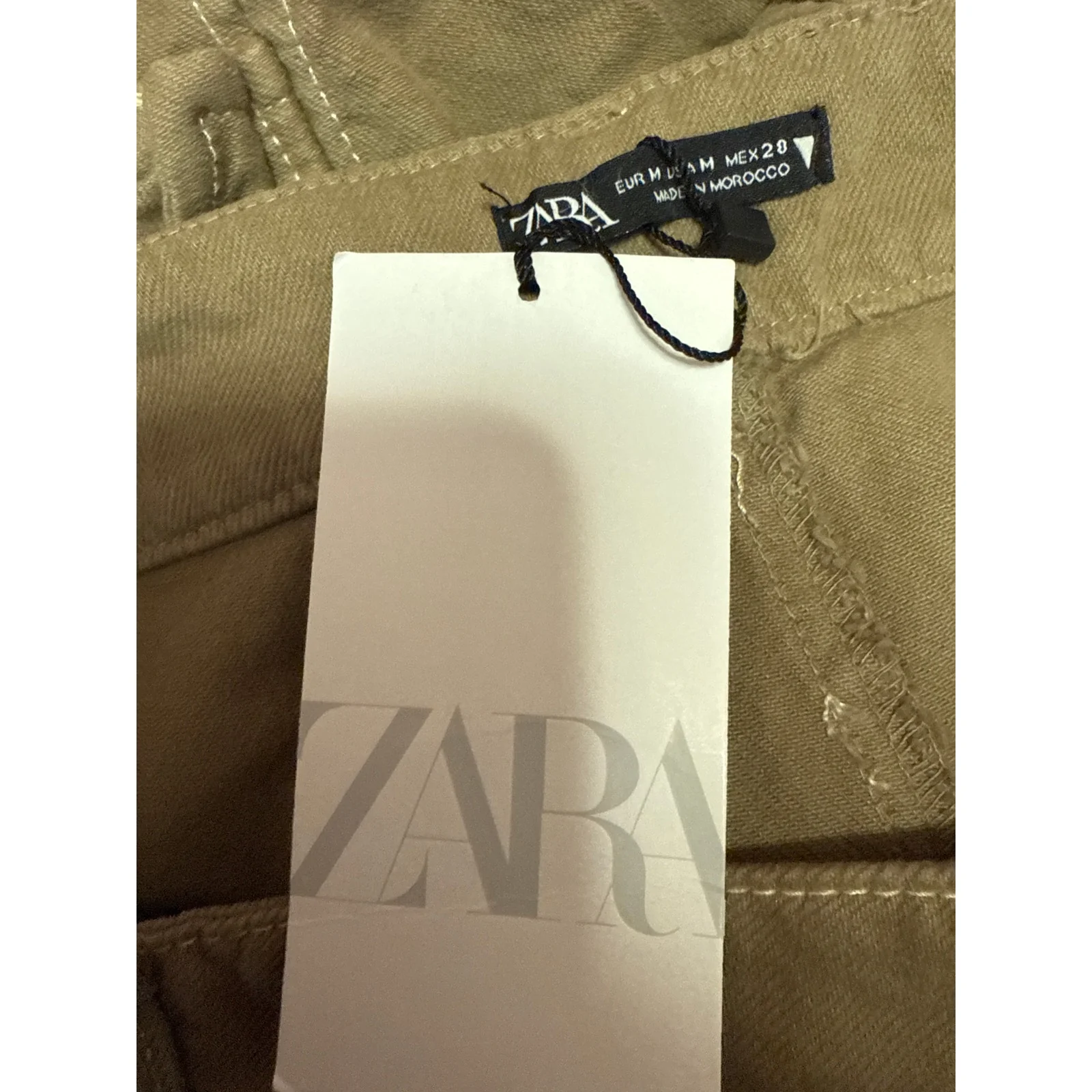 NEW Zara Women's Brown Beige Straight Wide Leg High Waist Cargo Trousers Pants M - Image 4