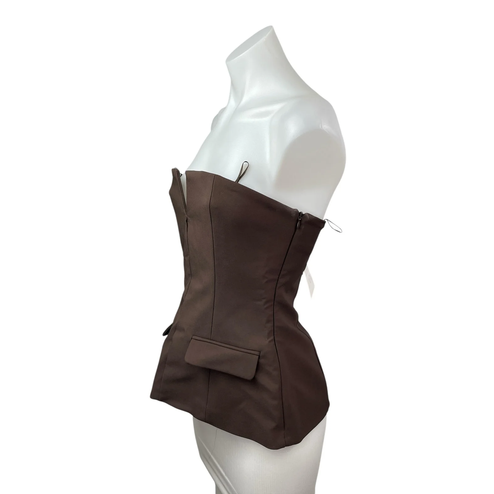 NEW Zara Women's Brown Strapless V Neck Tube Bandeau Pocket Blouse Top Size S - Image 2
