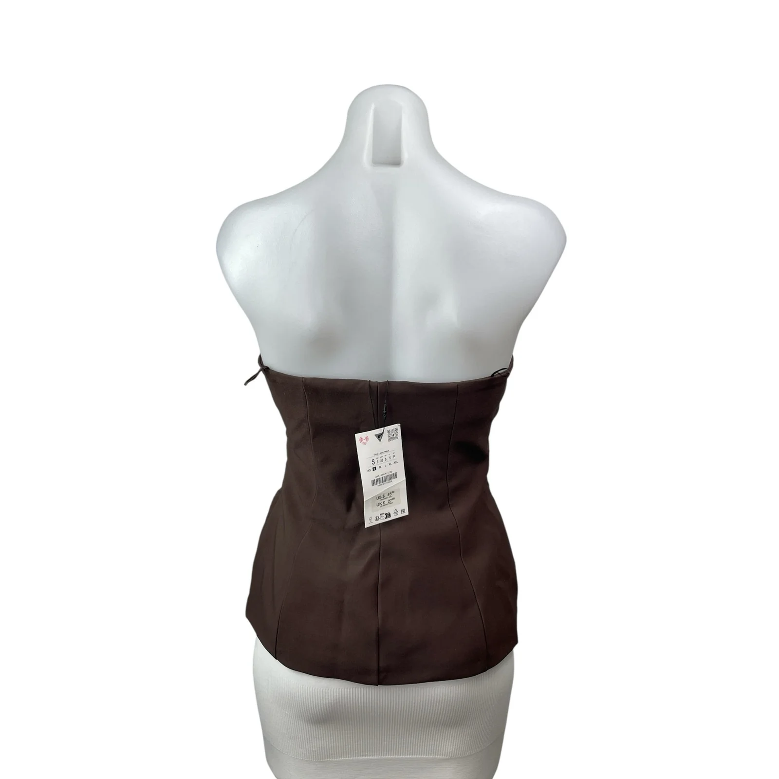NEW Zara Women's Brown Strapless V Neck Tube Bandeau Pocket Blouse Top Size S - Image 3