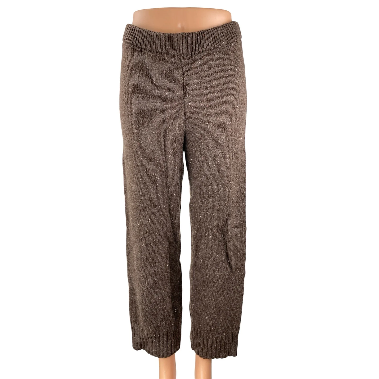 NEW Zara Women's Brown Wool High Rise Knit Wide Leg Baggy Trousers Pants Size S