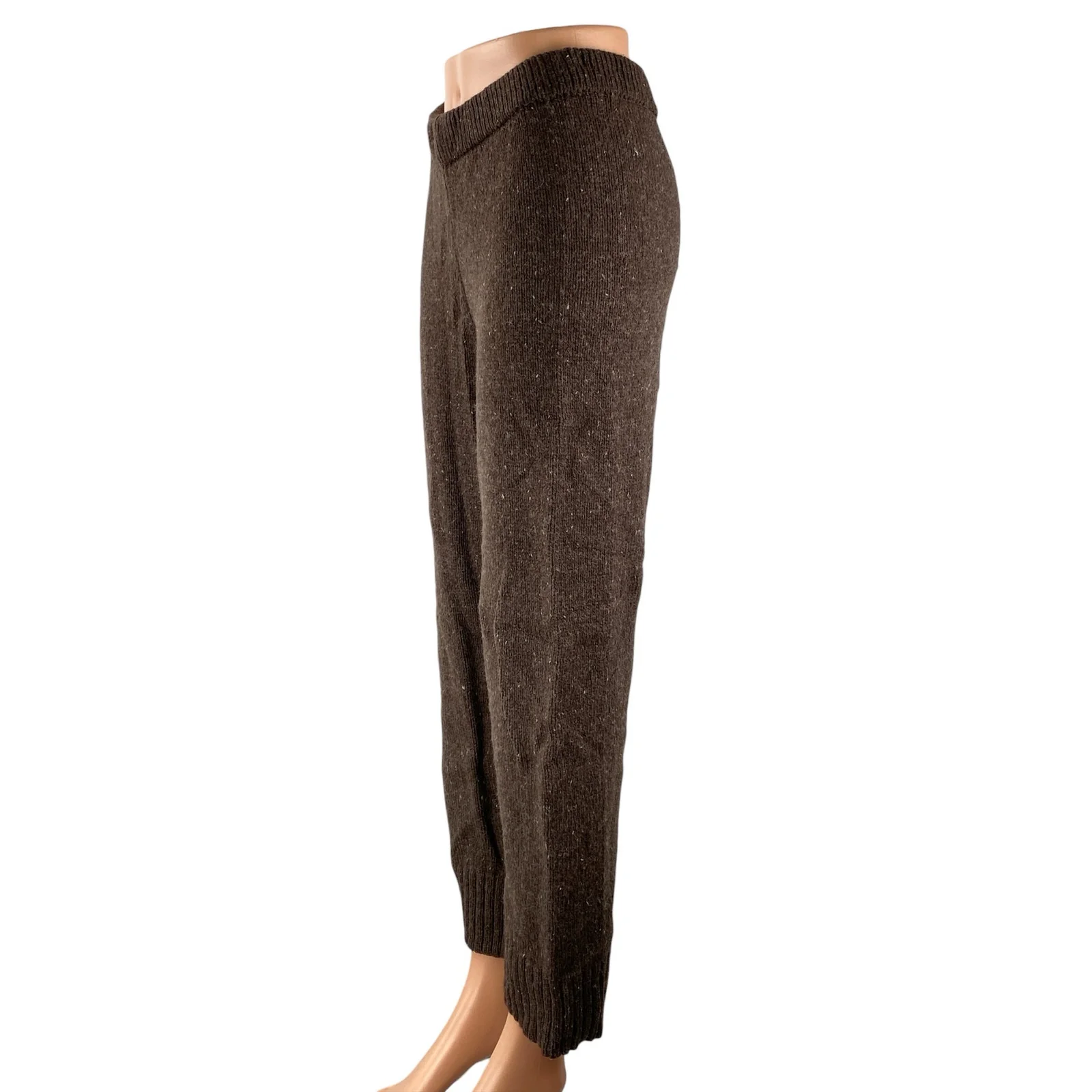 NEW Zara Women's Brown Wool High Rise Knit Wide Leg Baggy Trousers Pants Size S - Image 3