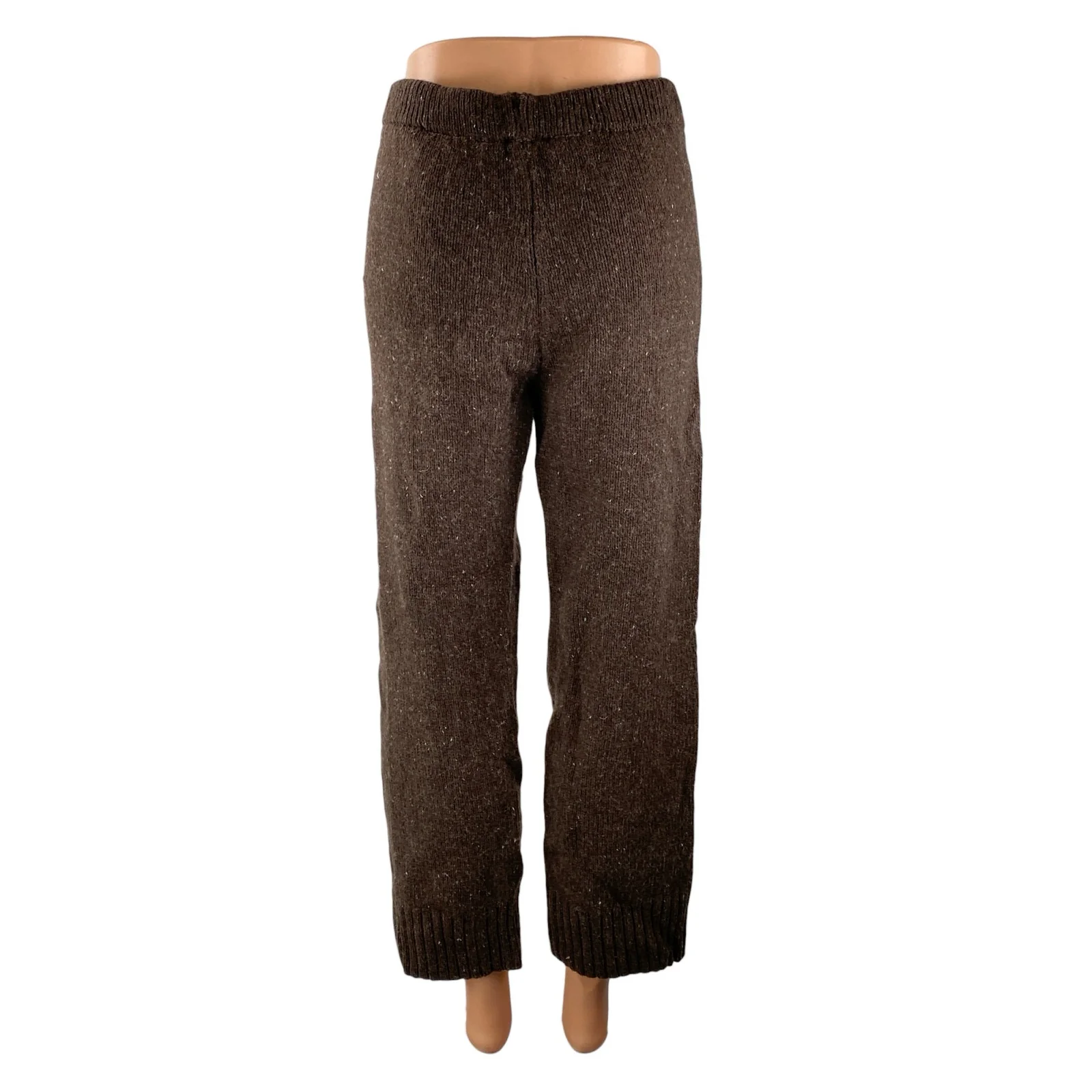 NEW Zara Women's Brown Wool High Rise Knit Wide Leg Baggy Trousers Pants Size S - Image 4