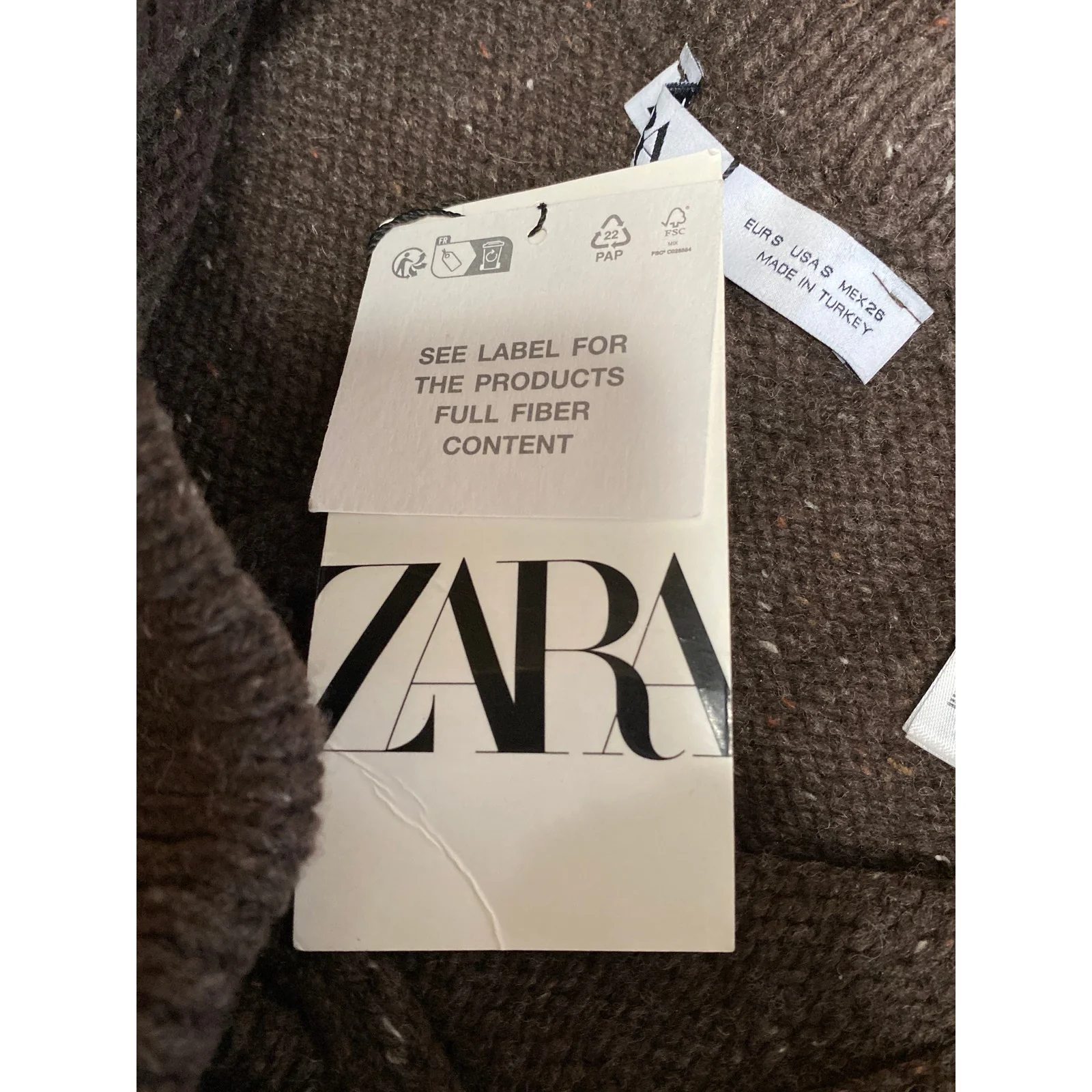 NEW Zara Women's Brown Wool High Rise Knit Wide Leg Baggy Trousers Pants Size S - Image 5