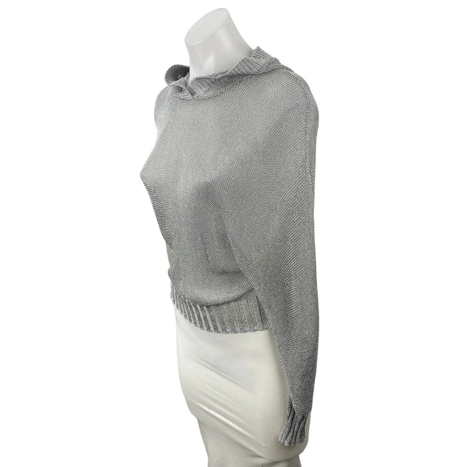 NEW Zara Women's Gray Hoodie Hooded Long Dolman Sleeve Knit Sweater Top Size S - Image 2