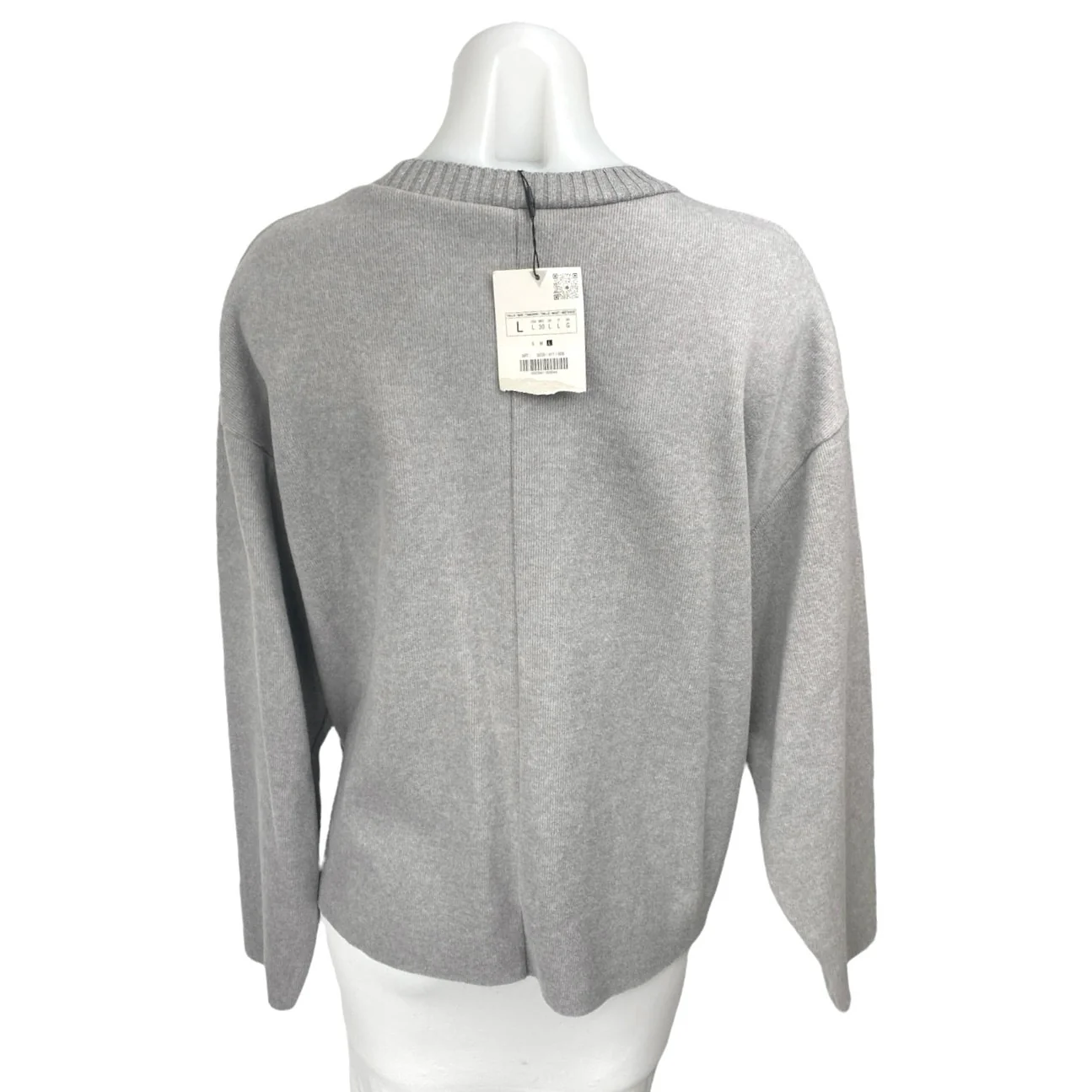 NEW Zara Women's Gray Knit Long Sleeve Crew Neck Pullover Sweater Top Size L - Image 2