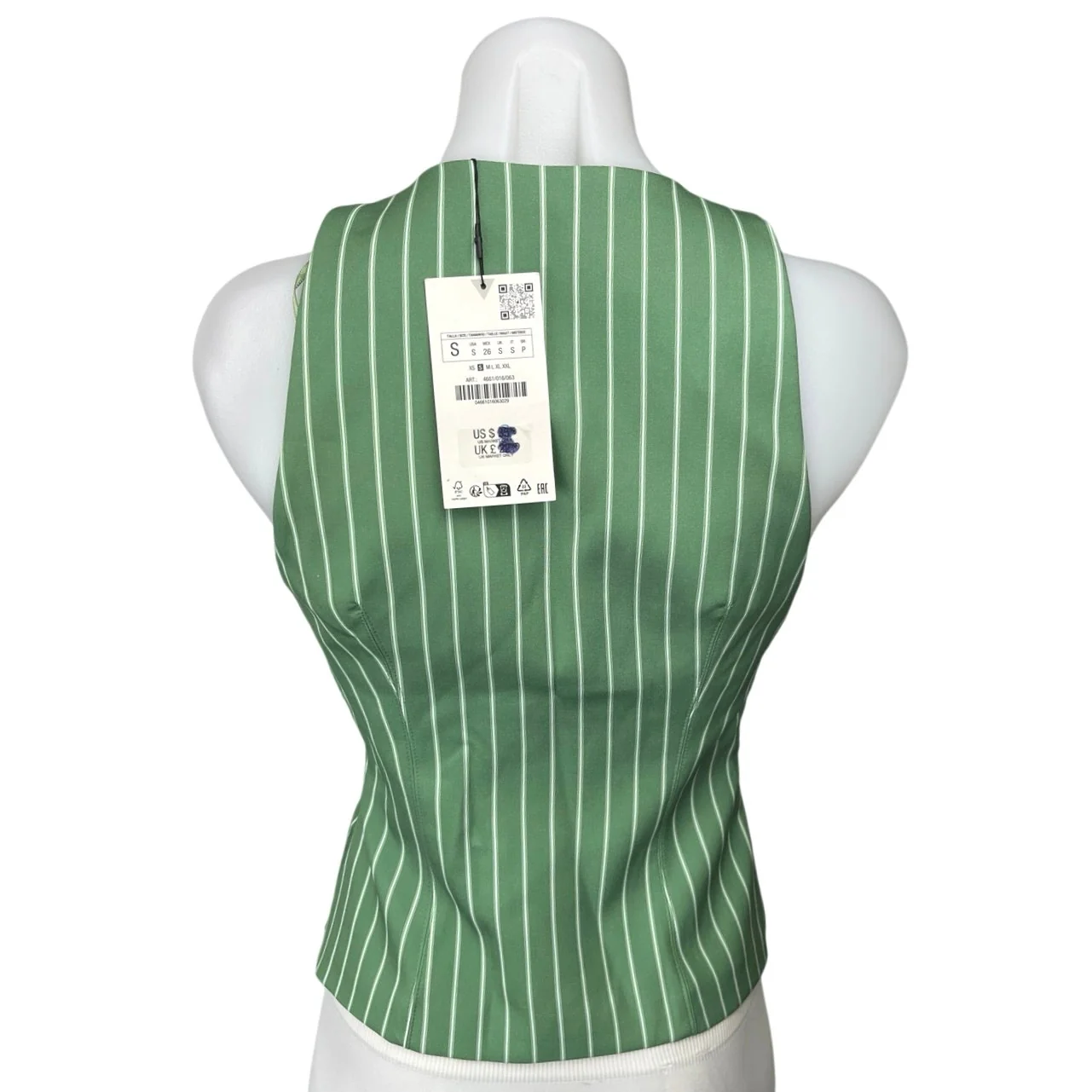 NEW Zara Women's Green White Pinstriped Sleeveless Plunge V Blouse Top Size S - Image 2
