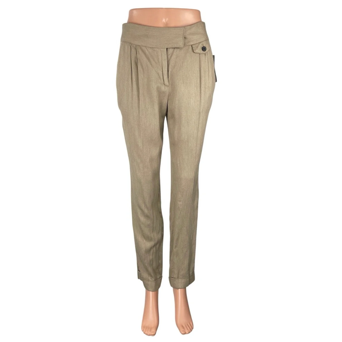 NEW Zara Women's Khaki Pleated High Rise Slim Tapered Trousers Dress Pants Sz S