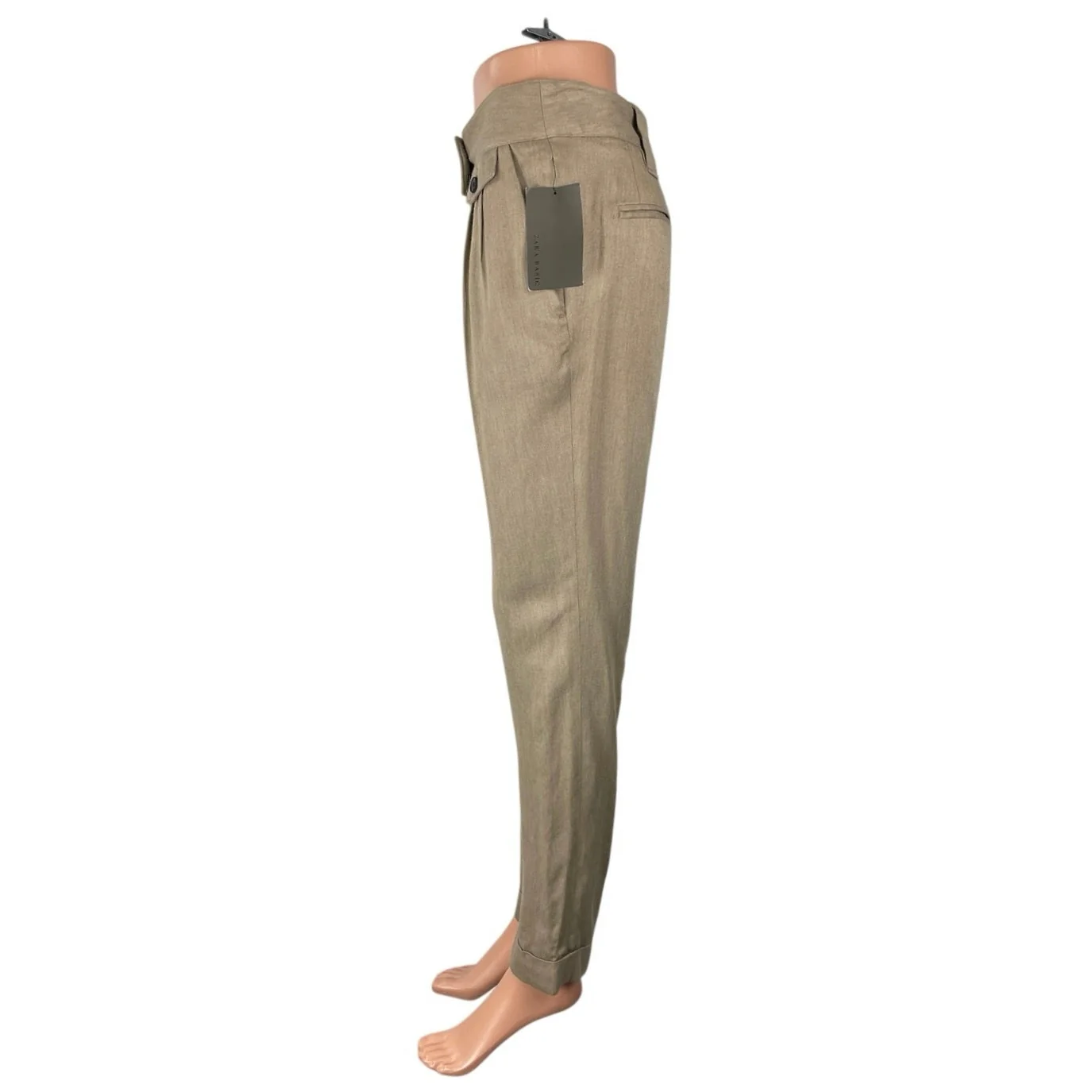 NEW Zara Women's Khaki Pleated High Rise Slim Tapered Trousers Dress Pants Sz S - Image 2