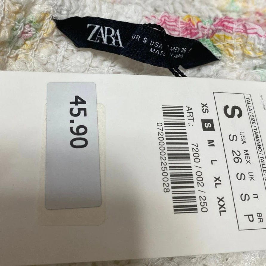 NEW Zara Women's White Floral Smocked Short Puff Sleeve Crop Blouse Top Size S - Image 3