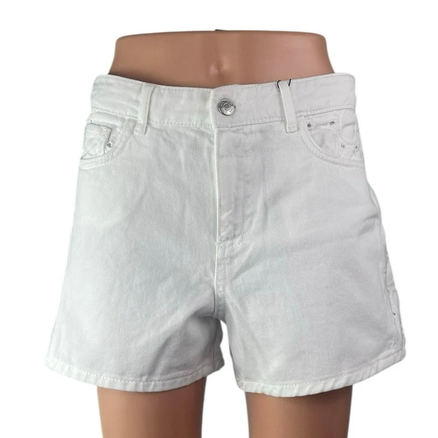NEW Zara Women's White High Waisted Straight Y2k Mini Denim Jean Shorts Size 4