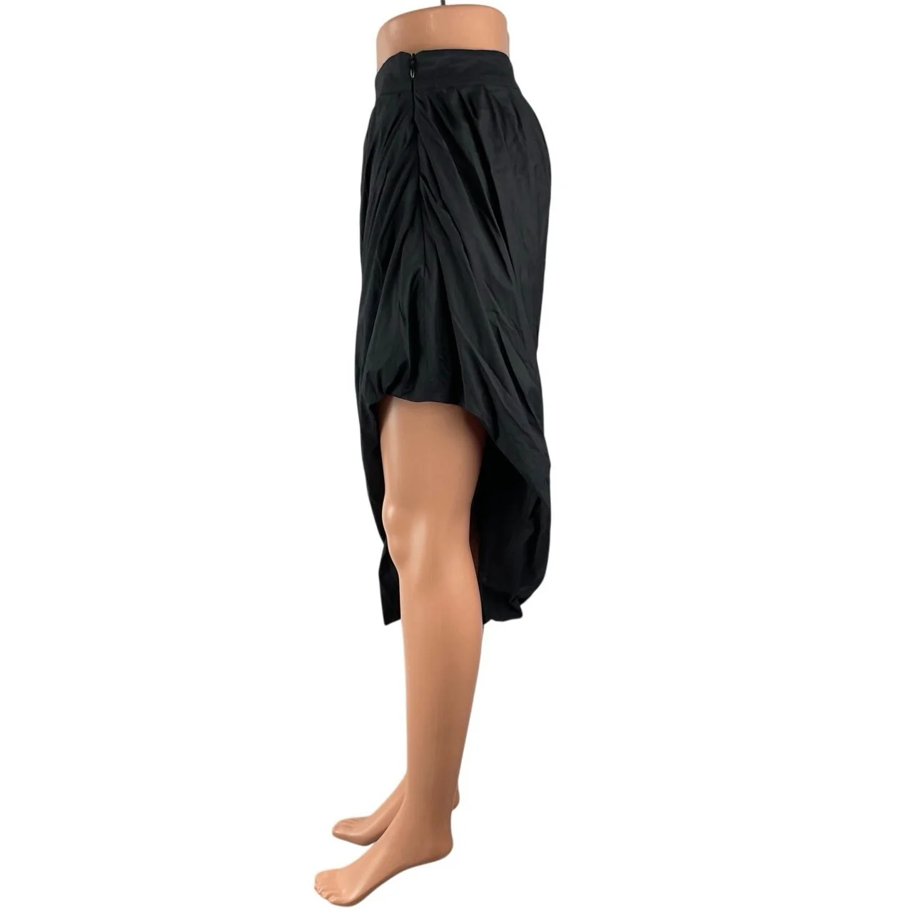 NEW Zeynep Arcay Black Draped Asymmetric Twisted Midi Bodycon Wrap Tulip Skirt S - Image 3