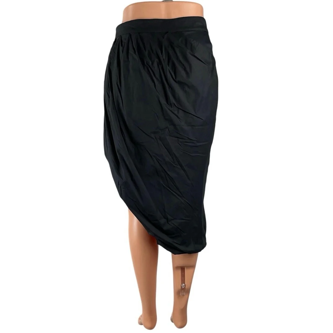 NEW Zeynep Arcay Black Draped Asymmetric Twisted Midi Bodycon Wrap Tulip Skirt S - Image 4
