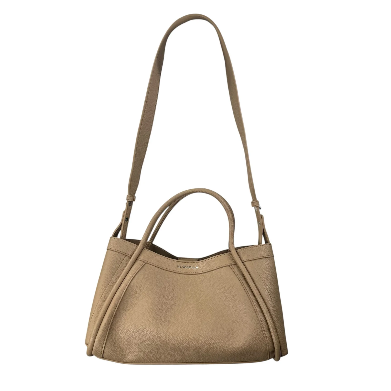 Newbella Kelly Light Beige Nude Faux Leather Vegan Pebble Crossbody Bag Handbag - Image 3
