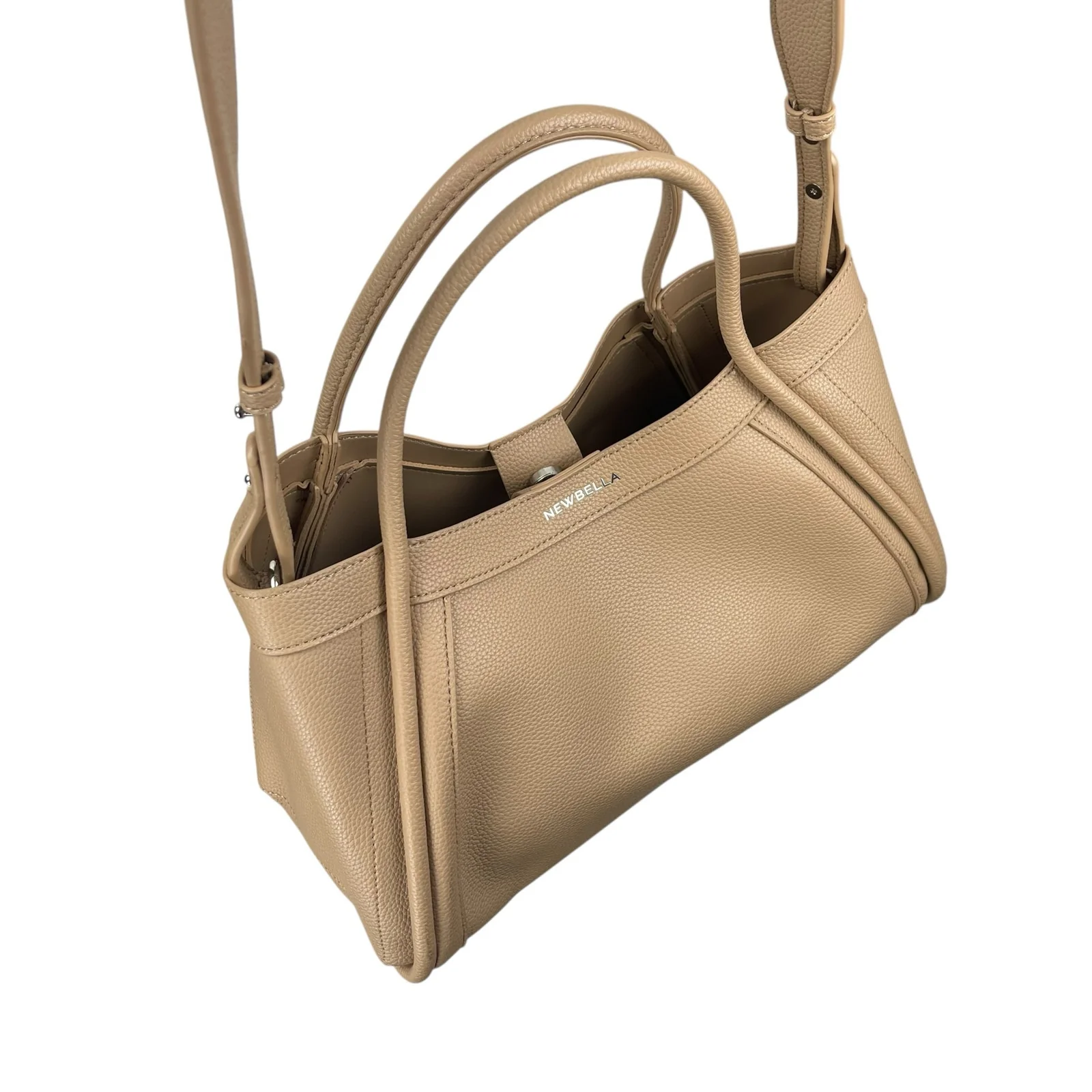 Newbella Kelly Light Beige Nude Faux Leather Vegan Pebble Crossbody Bag Handbag - Image 4