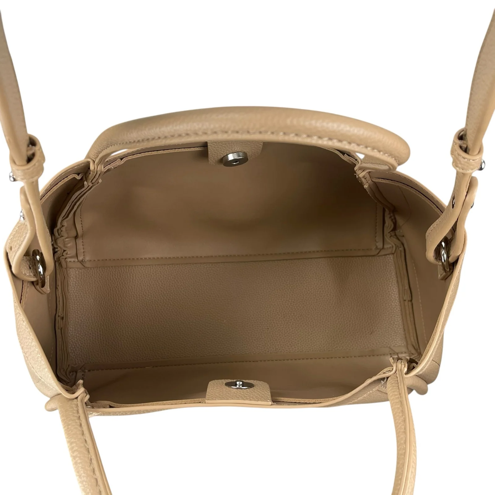 Newbella Kelly Light Beige Nude Faux Leather Vegan Pebble Crossbody Bag Handbag - Image 9