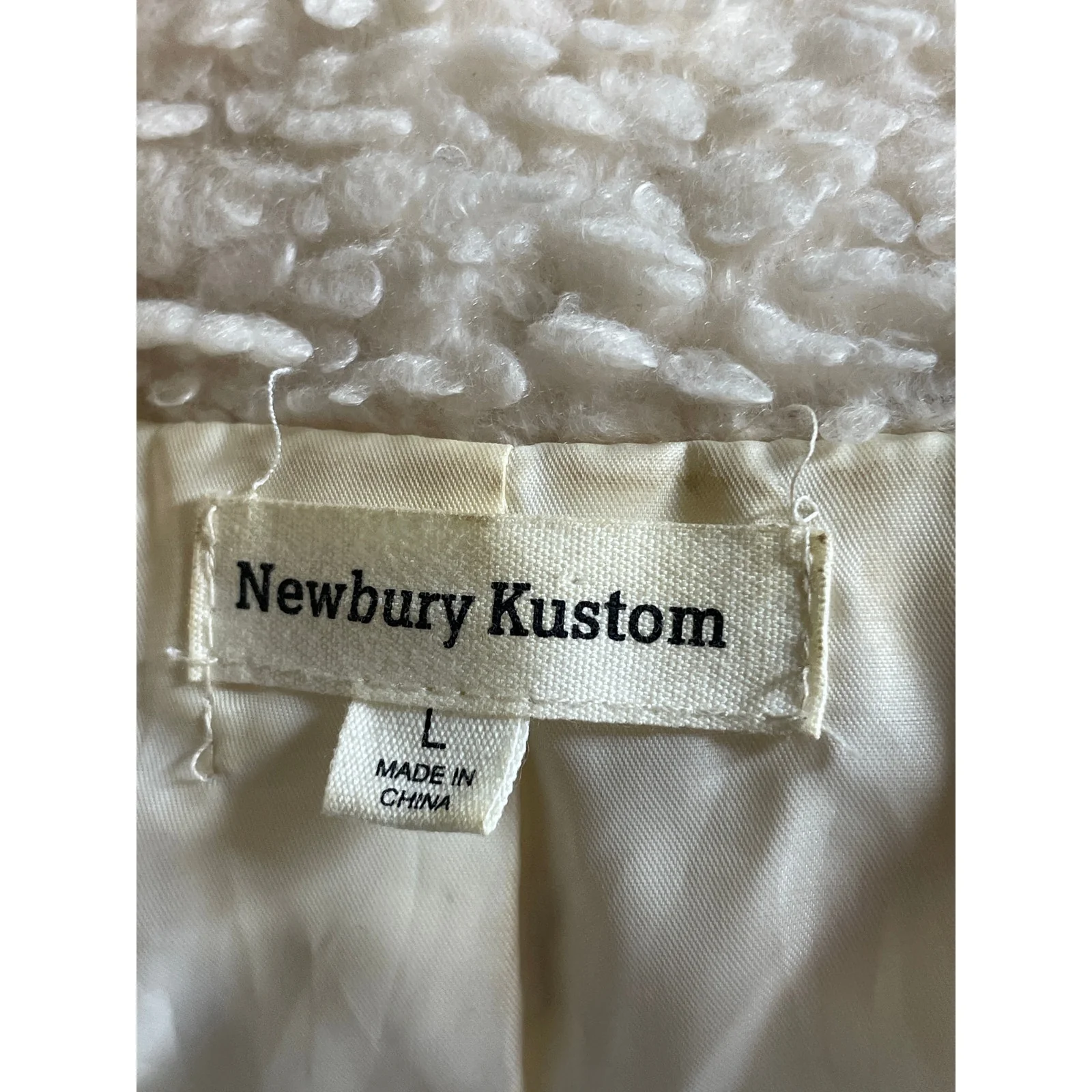 Newbury Kustom Cream Faux Sherpa Fleece Full Zip Long Sleeve Sweater Top Size L - Image 5
