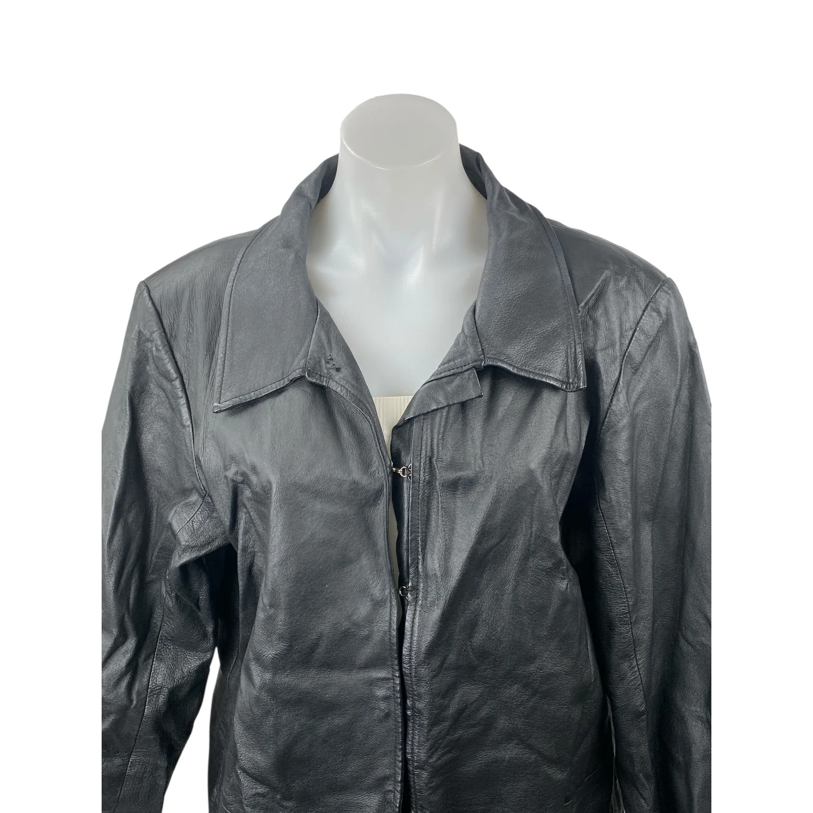 Newport News 100% Genuine Leather Womens Black Long Sleeve Trench Coat Jacket XL - Image 2
