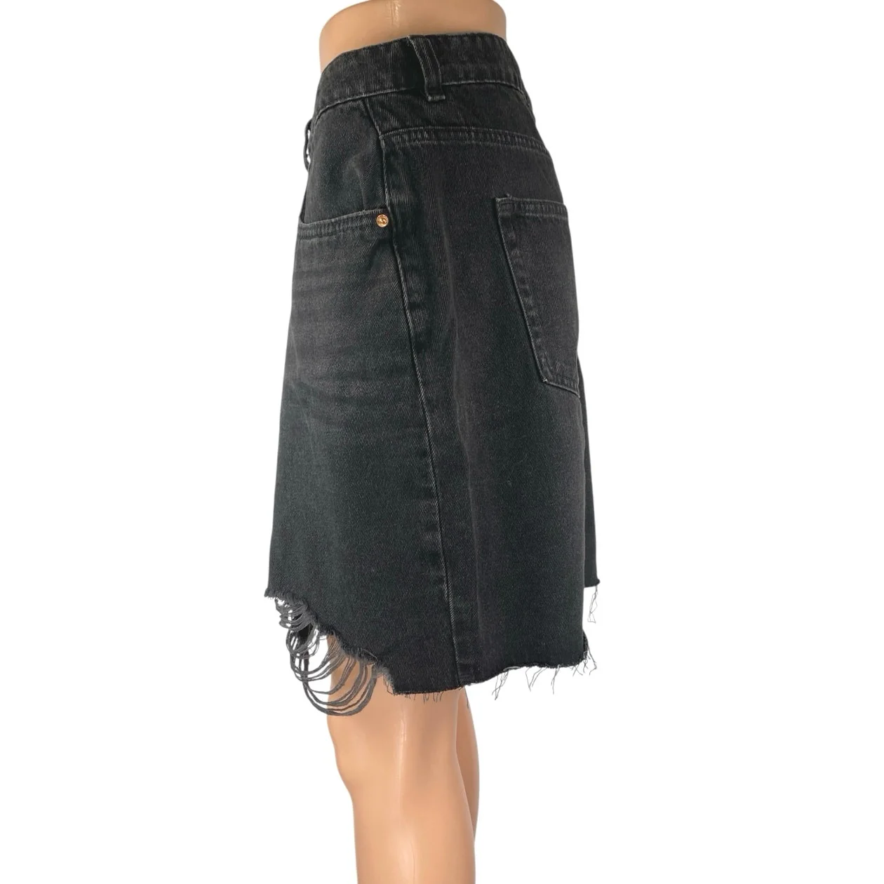 NEXT Women's Black High Waisted Distressed Cutoff Mini Denin Jean Skirt Size 14 - Image 2