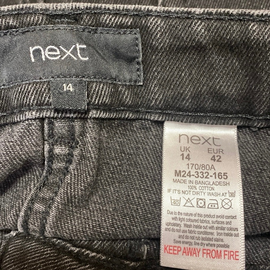 NEXT Women's Black High Waisted Distressed Cutoff Mini Denin Jean Skirt Size 14 - Image 4