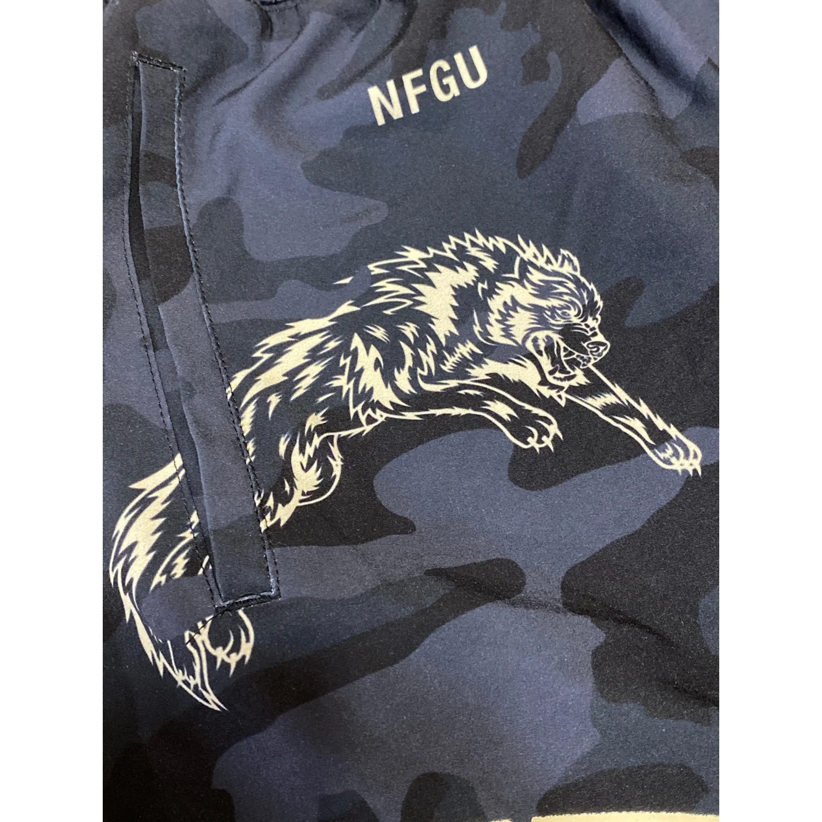 NFGU Wolves Black Blue Camo Camouflage Athletic Sports Compression Shorts Size L - Image 2