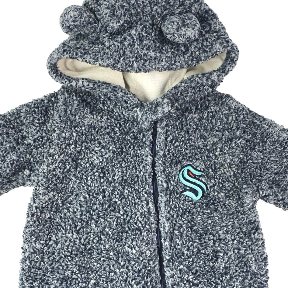 NHL Team Seattle Kraken Hockey Baby Gray Fleece Hoodie Full Zip Sleeper Sz 3/6M - Image 3
