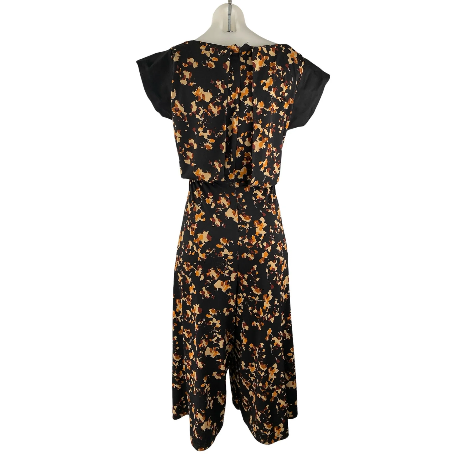 Nicole Miller Black Floral V Neck Short Sleeve Wide Leg Romper Jumpsuit Size M - Image 2