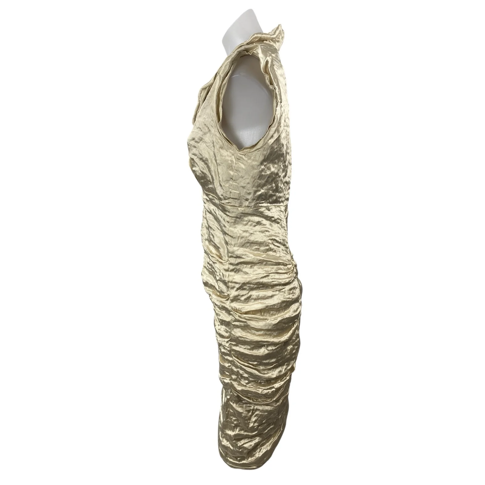 Nicole Miller Gold Metallic Cap Sleeve Surplice V Neck Ruched Mini Dress Size 12 - Image 3