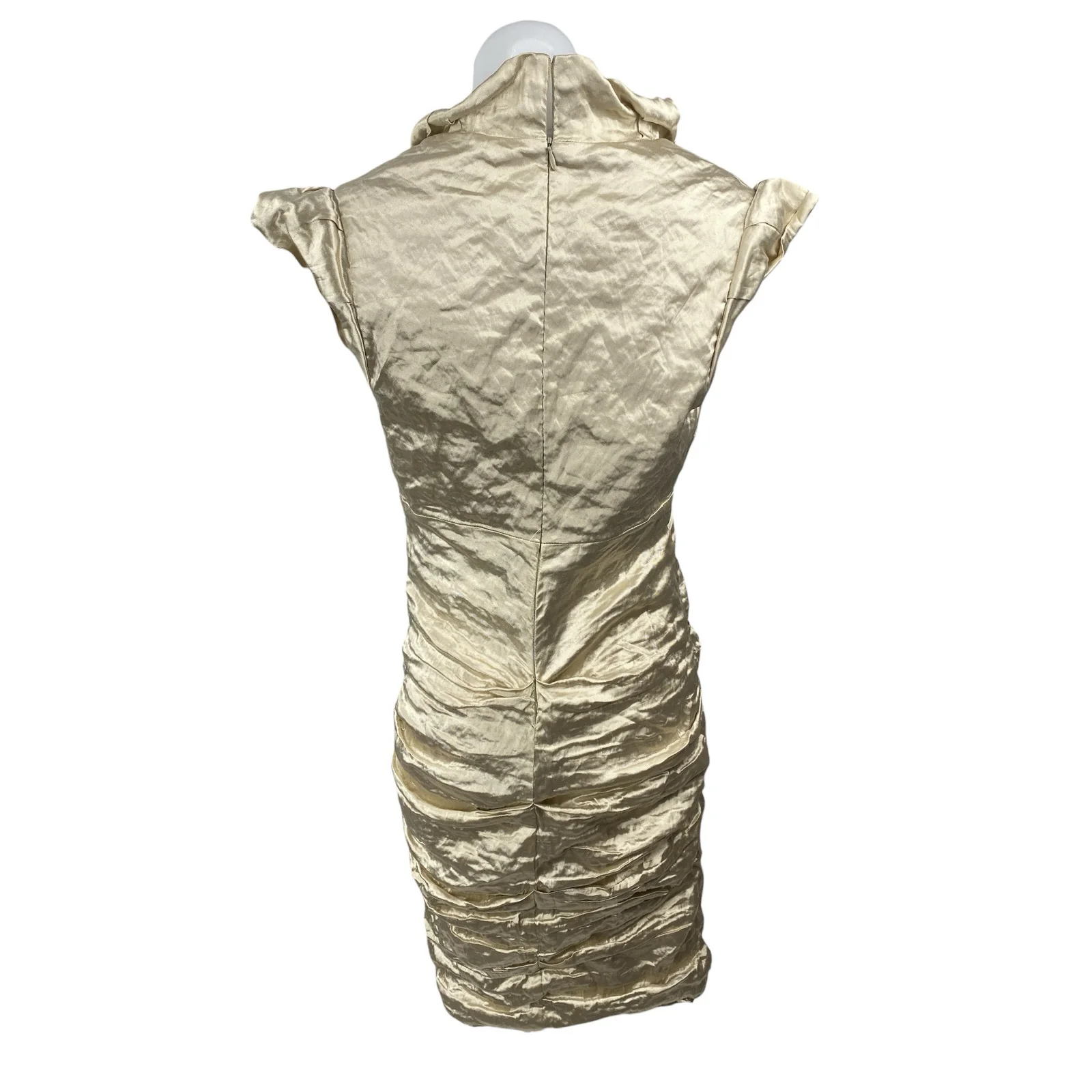 Nicole Miller Gold Metallic Cap Sleeve Surplice V Neck Ruched Mini Dress Size 12 - Image 4