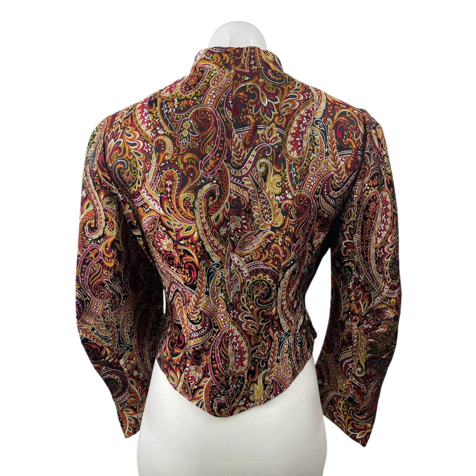 Nicole Miller Women's Multicolor Silk Paisley Embroidered Button Up Blouse Top 6 - Image 2