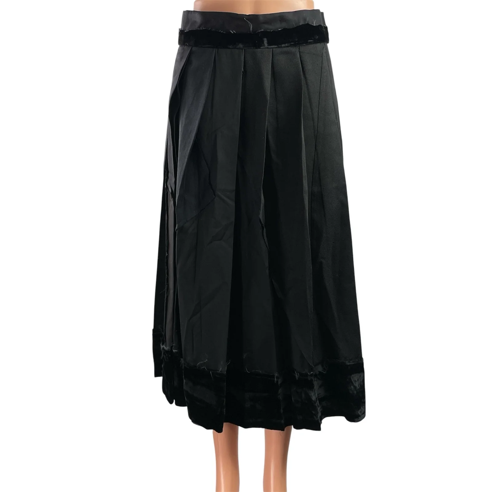 Nicolo Romano Womens Black Distressed Velvet Pleated Midi A-Line Skirt Size M