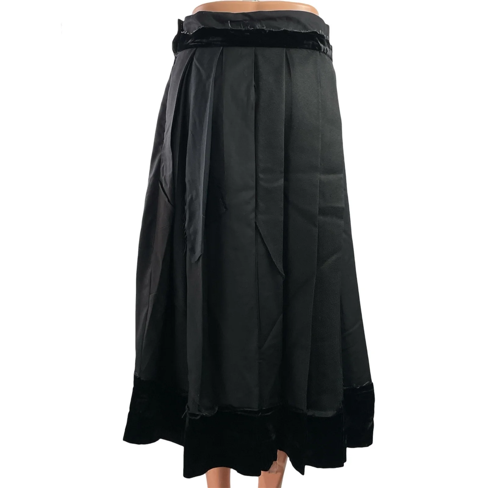 Nicolo Romano Womens Black Distressed Velvet Pleated Midi A-Line Skirt Size M - Image 3