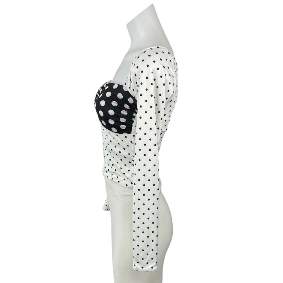 Niihai Black White Polka Dots Bustier Colorblock Long Sleeve Crop Top Size XS - Image 2