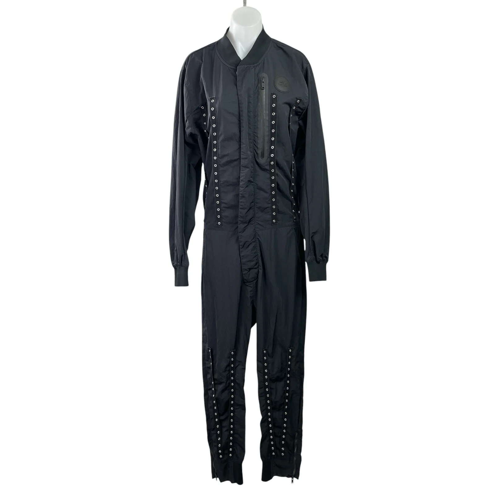 Nike Air Womens Black Long Sleeve Stud Ring Zip Utility Coverall Jumpsuit Size M