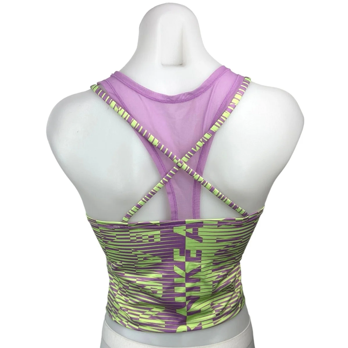 Nike Air Womens Green Purple Dri-Fit Slim Active Mesh Cross Back Crop Tank Top S - Image 2