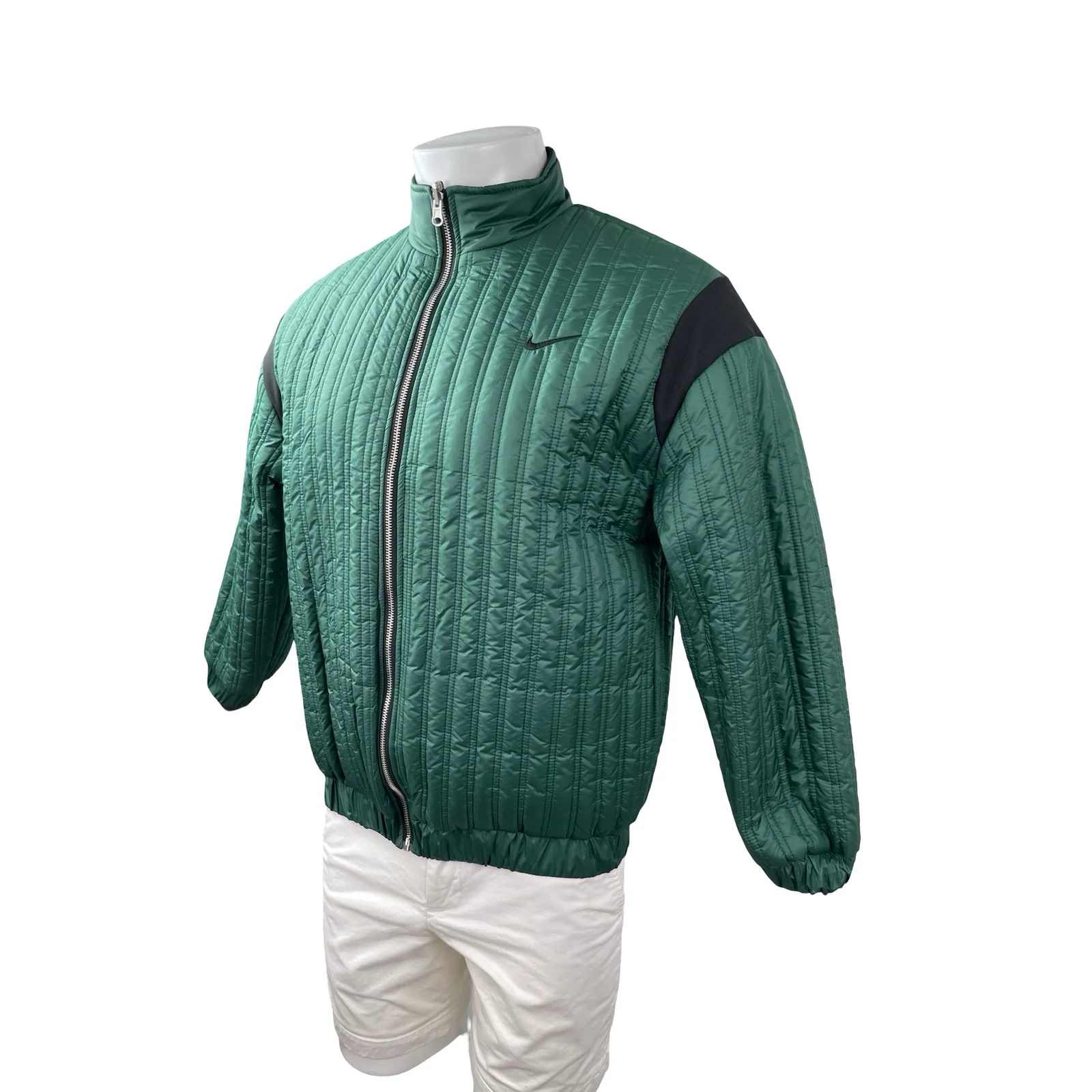 Nike Men's Green Black Reversible Quilted 90s Puffer Full Zip Coat Jacket Size S - Image 2