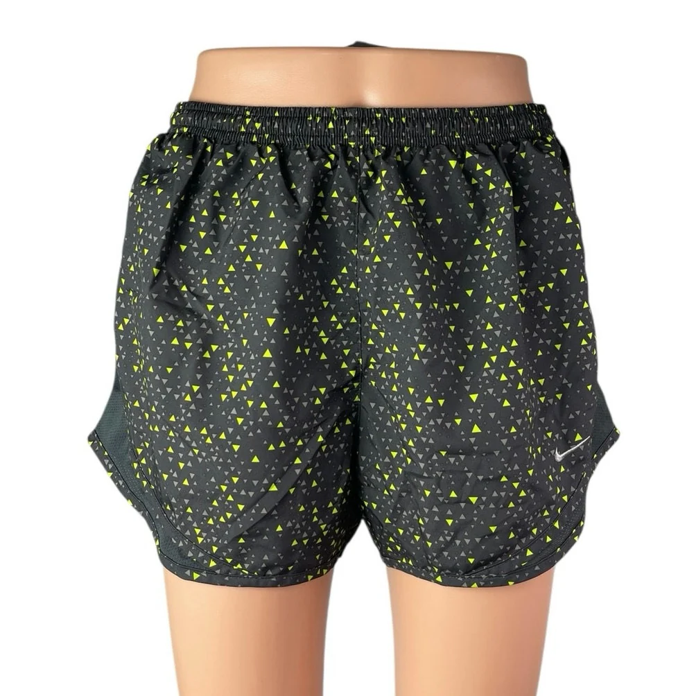 Nike Tempo Dri Fit Women's Black Green Geometric Yoga Athletic Running Shorts M