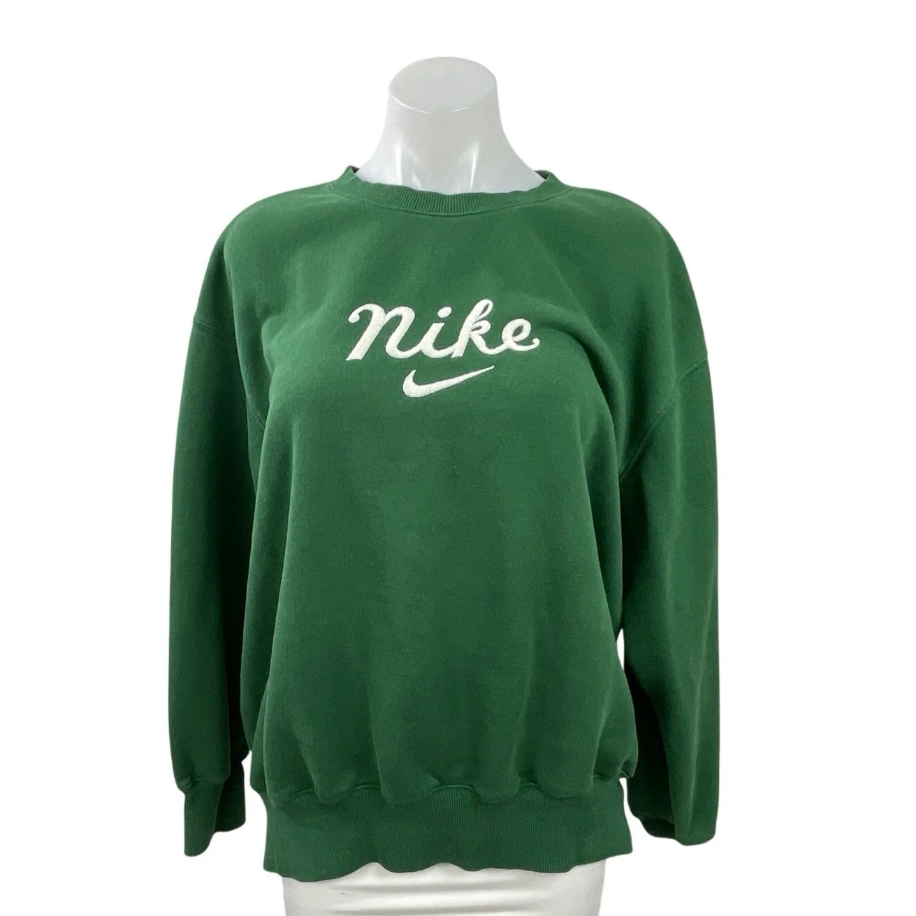 Nike Womens Green Embroidered Logo Swoosh Crewneck Long Sleeve Sweatshirt Size S
