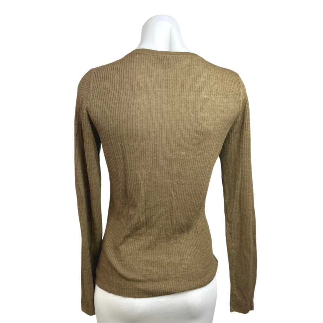 Nili Lotan 100% Linen Tan Ribbed Knit Long Sleeve Henley Sweater Top Size S - Image 2