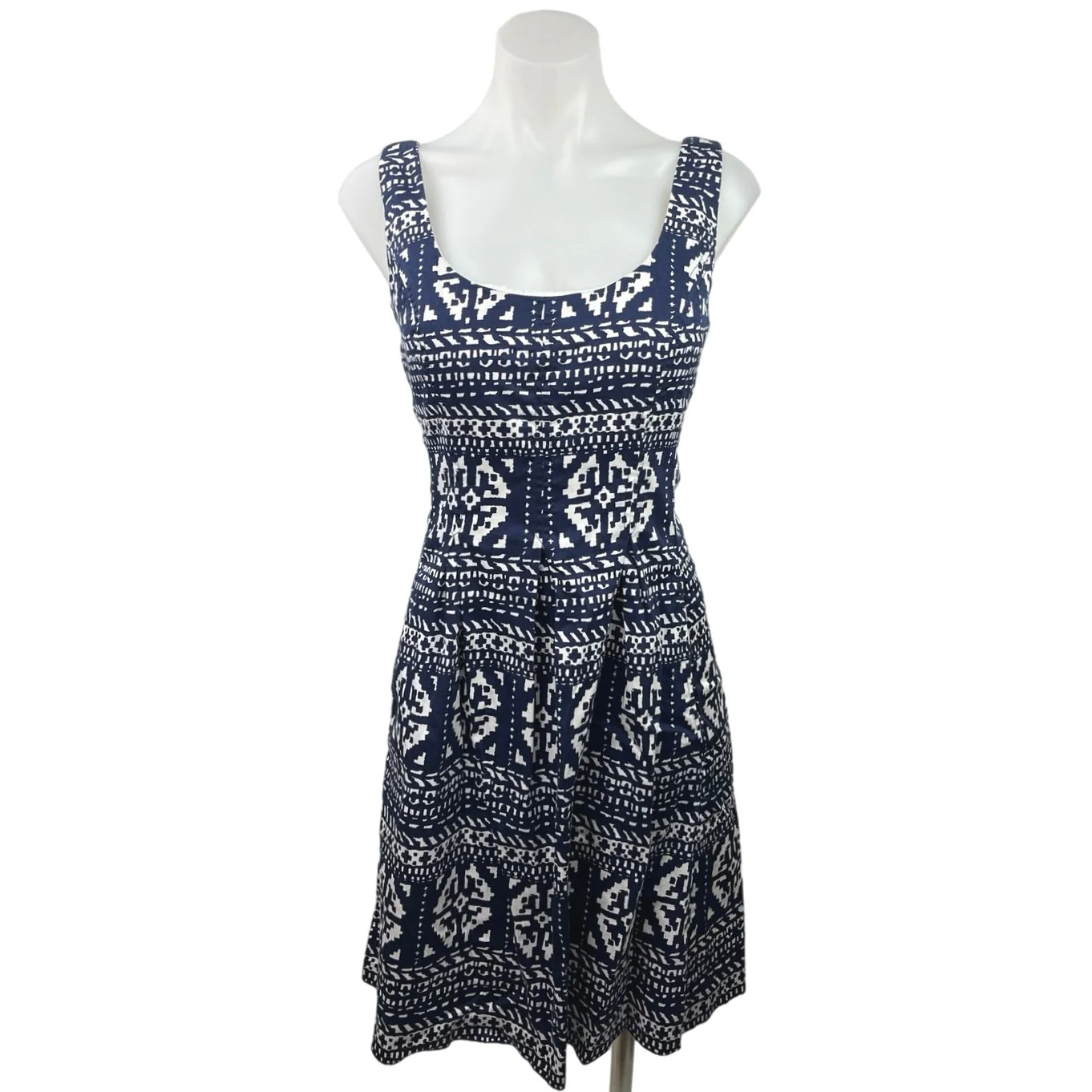 Nine West Blue Printed Scoop Neck Sleeveless Zipper A-Line Flare Dress Size 8