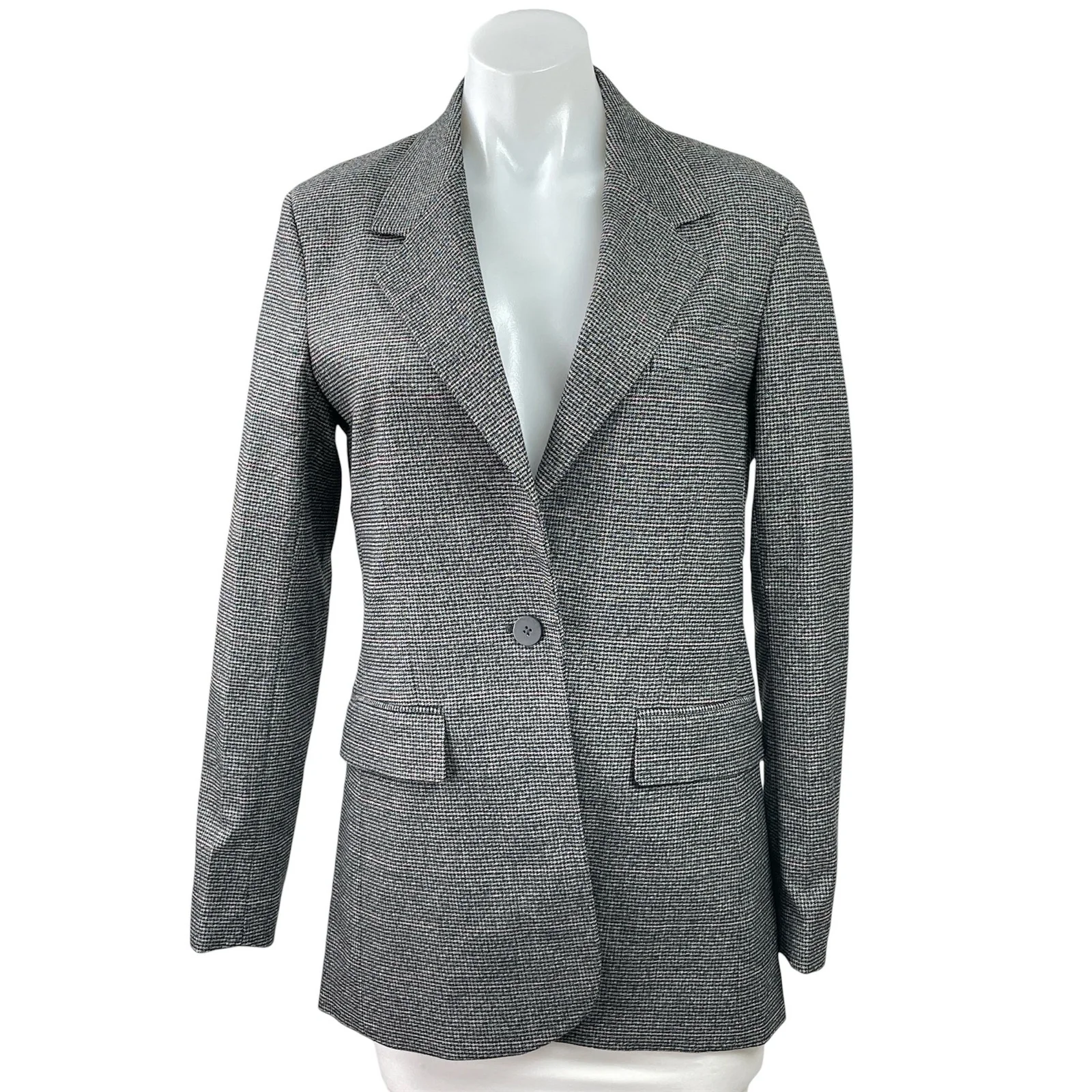 Noir Black Houndstooth Notch Collar Long Sleeve Button Coat Blazer Jacket Sz XSP