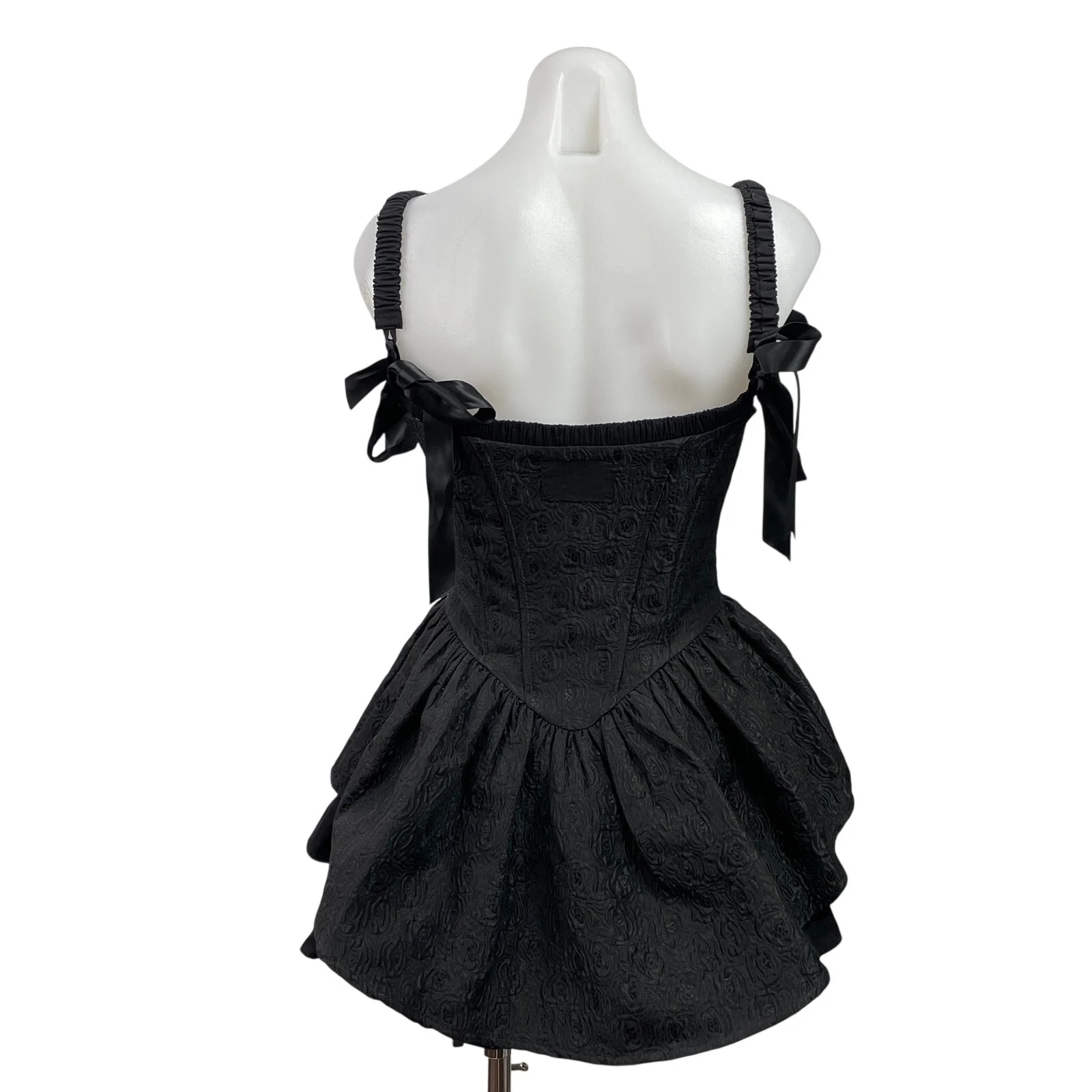 Nololita Black Sleeveless Shoulder Tie Mini Flared A-Line Tank Corset Dress Sz S - Image 3