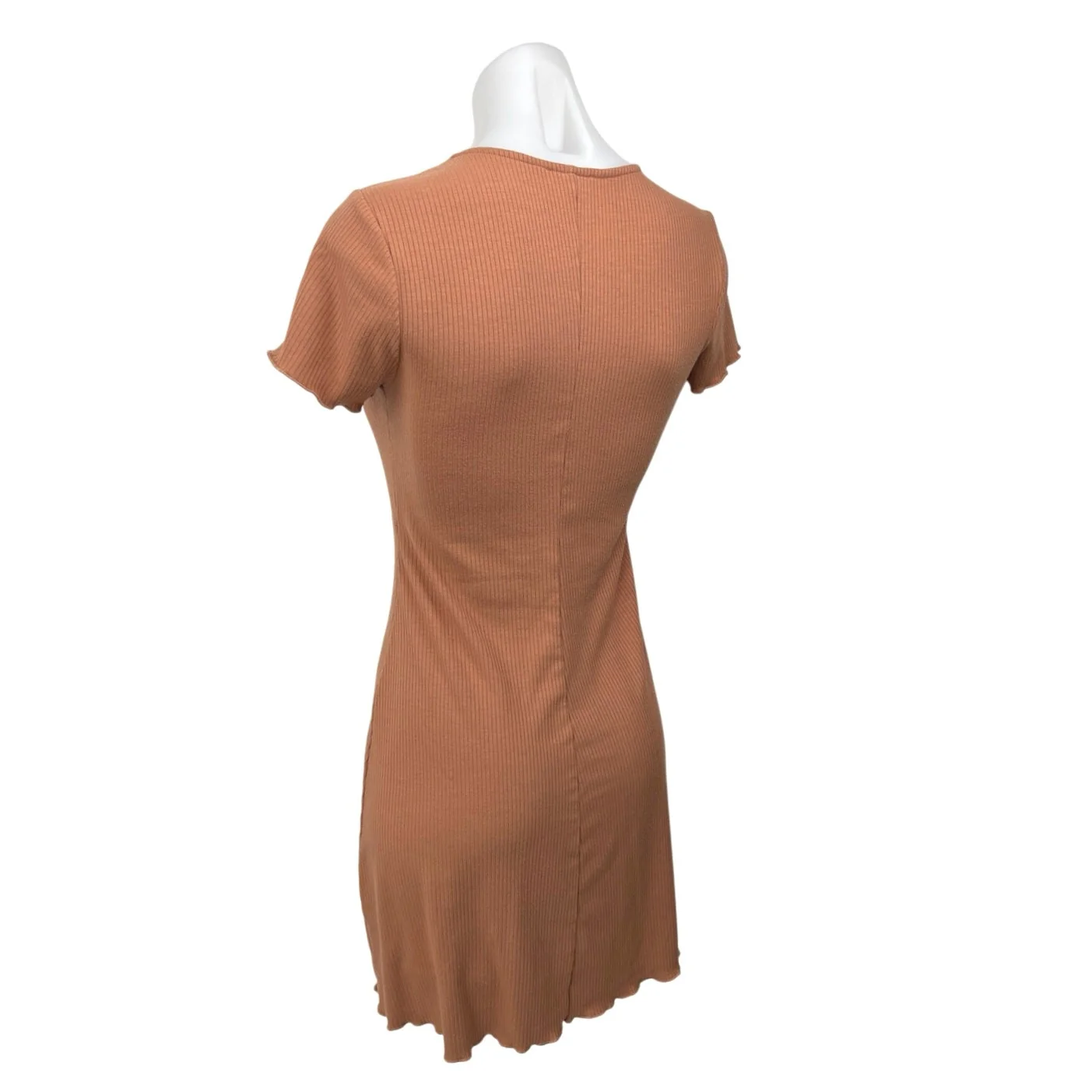 Nordstrom BP Brown Rib Knit Short Sleeve V-Neck Ruched Tie Mini Bodycon Dress S - Image 2