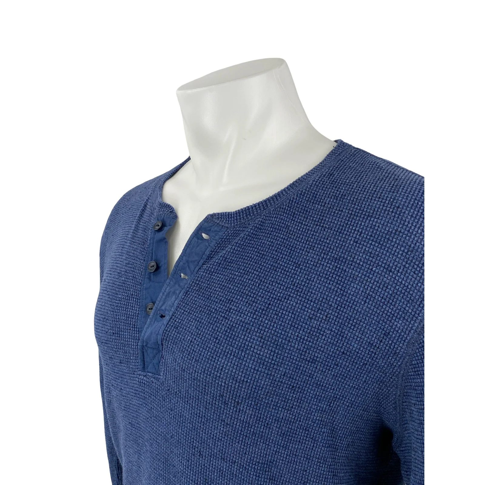 Nordstrom Men's Blue Thermal Waffle Knit Henley Neck Long Sleeve Shirt Top Sz L - Image 2