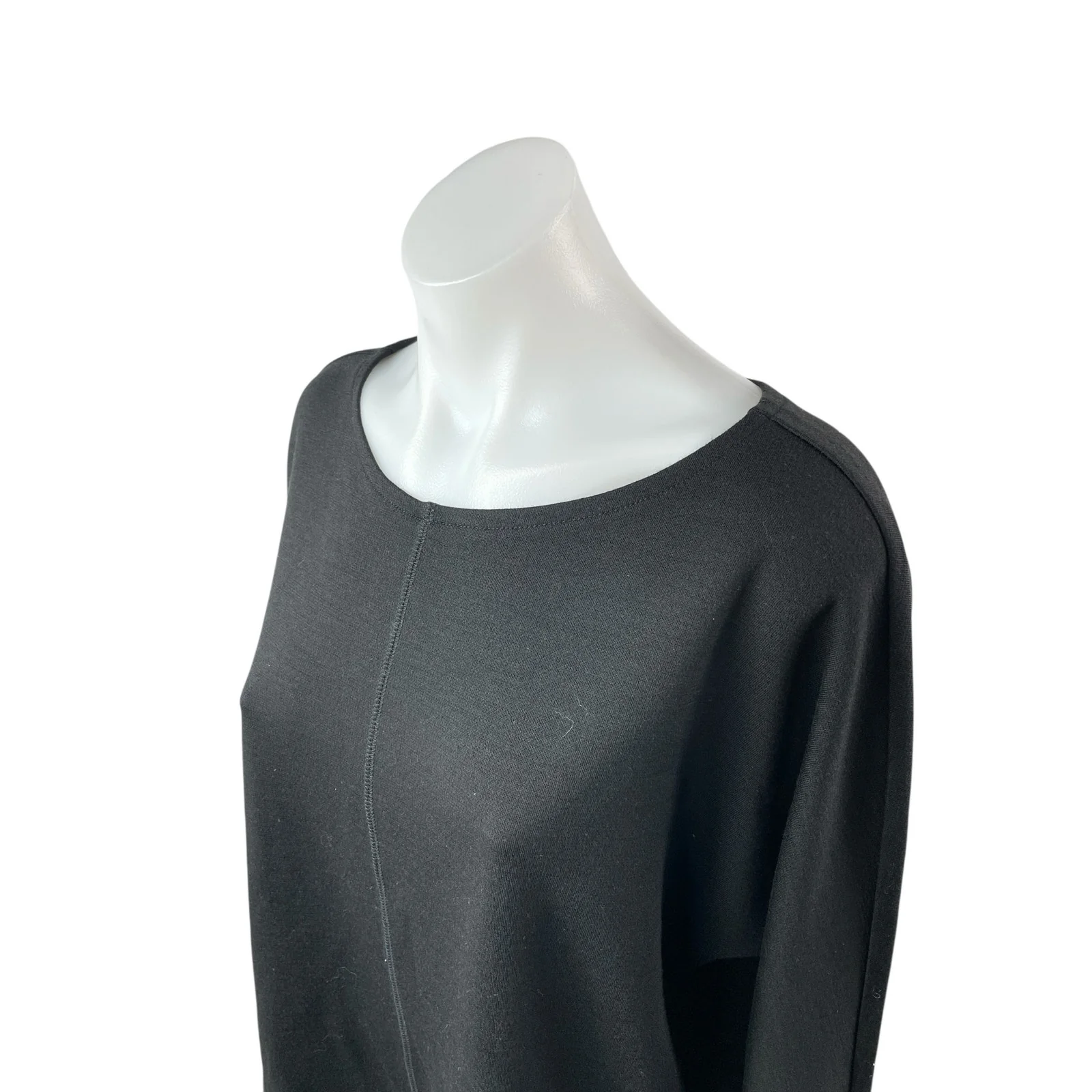 Nordstrom Women's Black Boat Neck Long Sleeve Knit Boxy T Shirt Tee Top Size L - Image 2