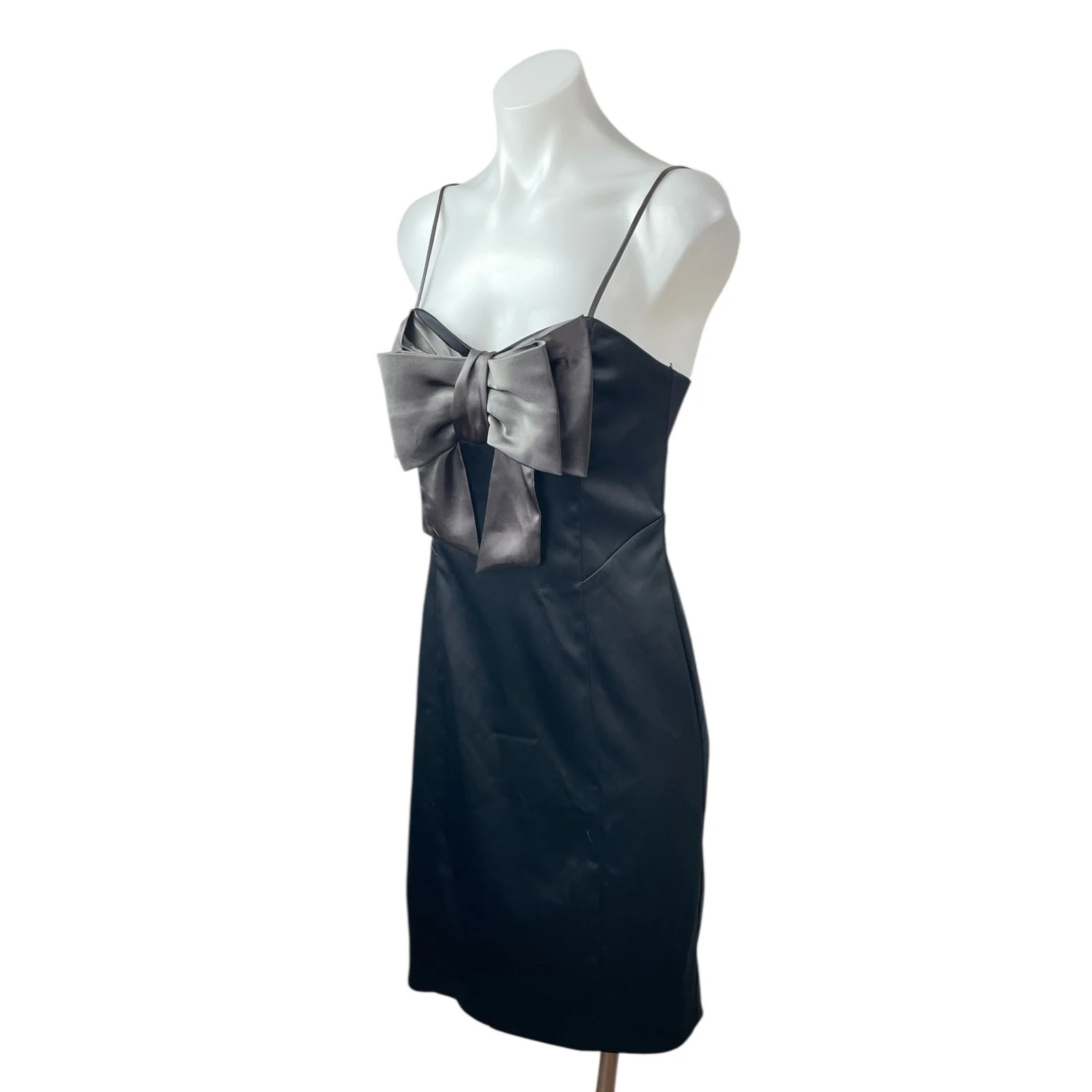 NW Nightway Black Bow Sleeveless Sweetheart Cami Camisole Mini Slip Dress Sz 4 - Image 3