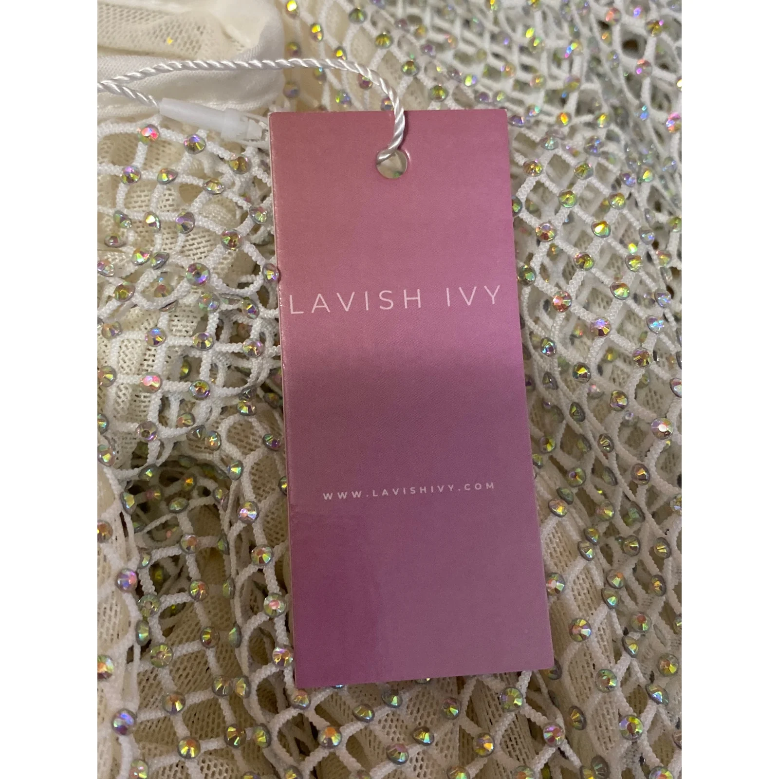 NWT Lavish Ivy White Sleeveless Beaded Mesh Net Maxi Swim Cover Up Dress Size M - Image 4