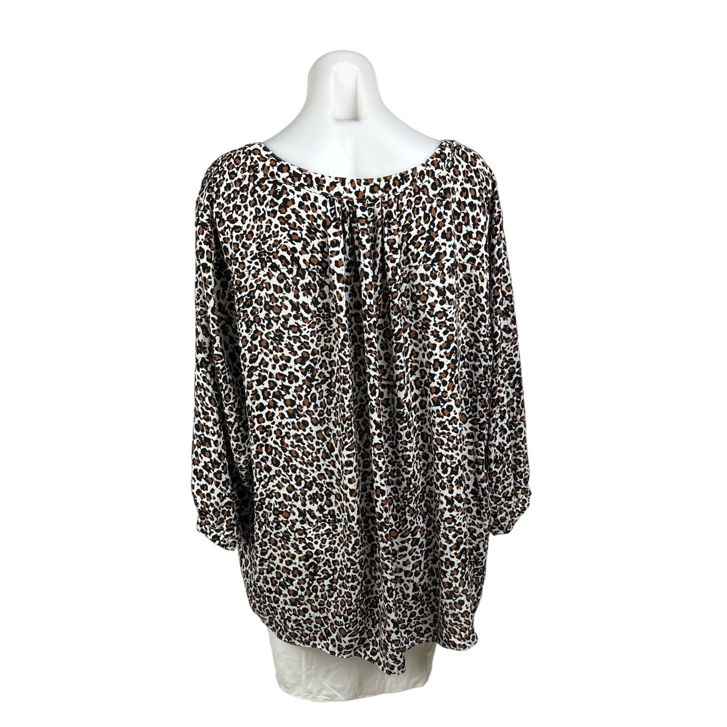 NYDJ Black Brown Leopard Print Henley Pleat Back 3/4 Sleeve Tunic Blouse Size 2X - Image 3