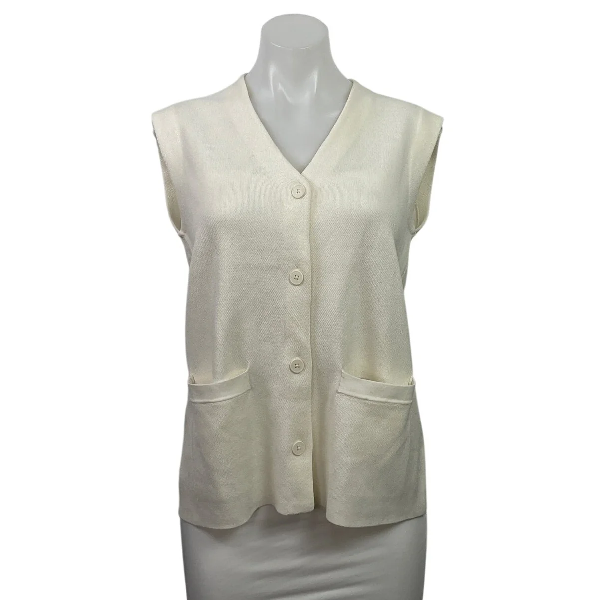 Oak + Fort Cream Ivory Sleeveless V Neck Button Down Vest Cardigan Sweater XXS