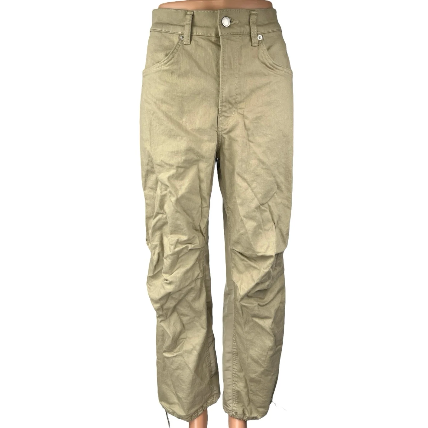 Oak + Fort Double Faced Beige High Rise Wide Leg Drawcord Baggy Trousers Pants 4