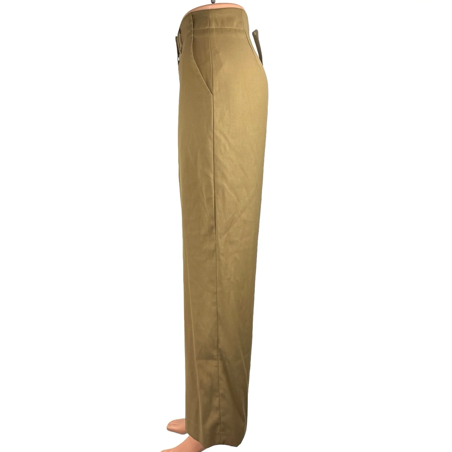 Oak + Fort Women Beige High Rise Straight Leg Flat Front Ankle Dress Pants Sz S - Image 2